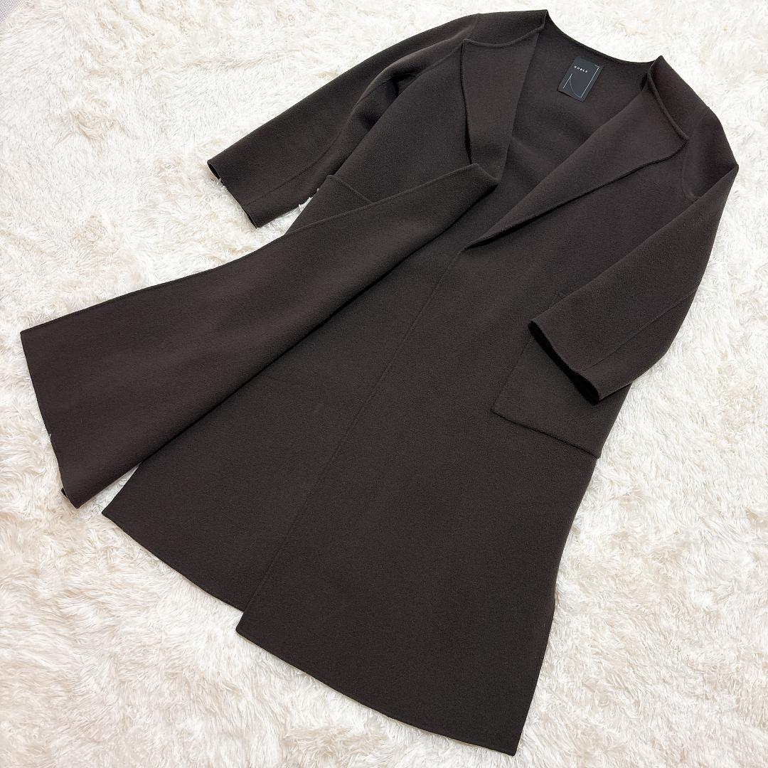 【極美品】NOBLE W/Ny リバーノーカラーコート ブラウンカーキ