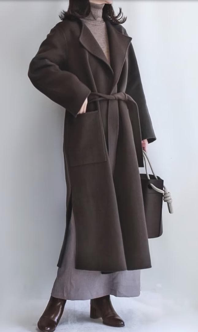 【極美品】NOBLE W/Ny リバーノーカラーコート ブラウンカーキ