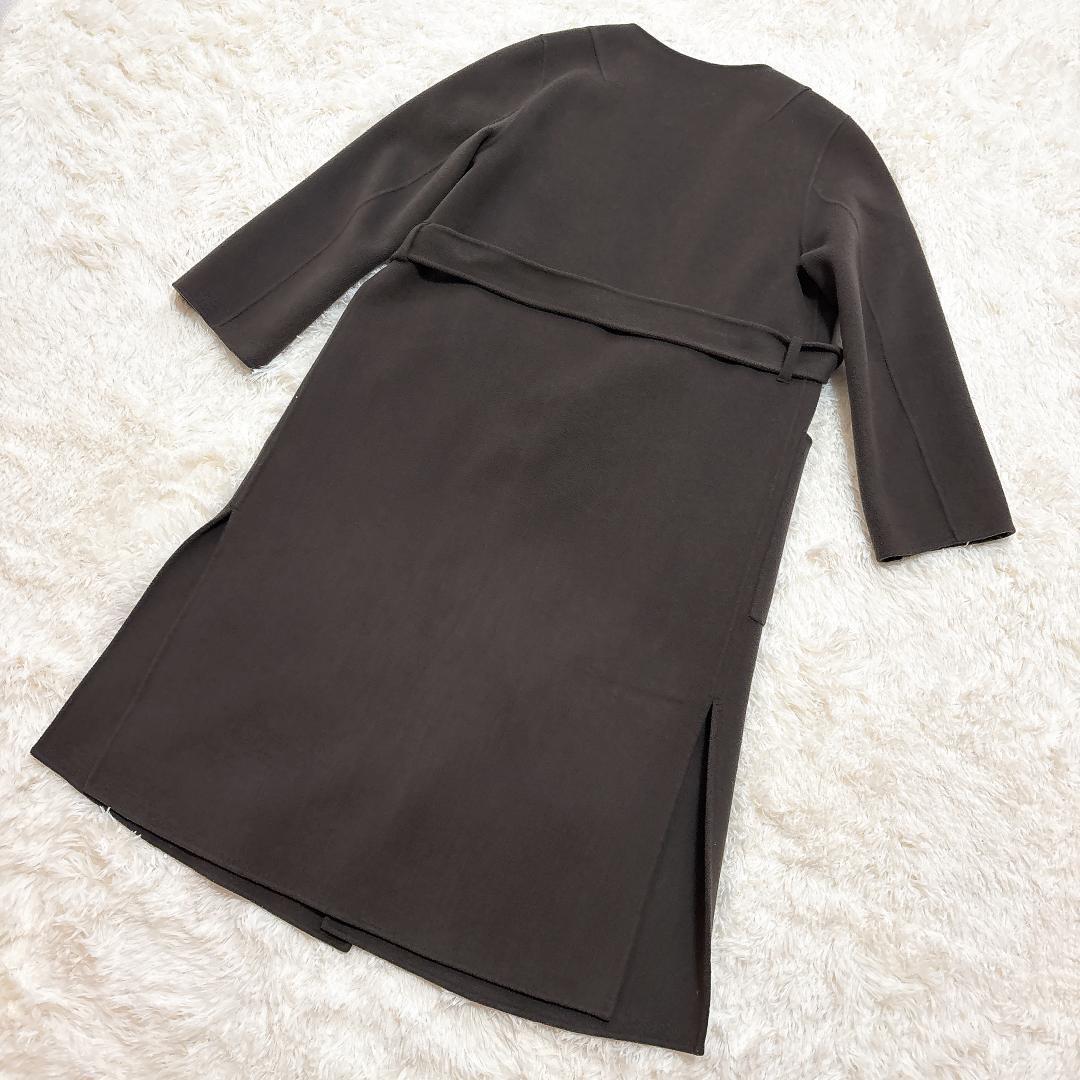 【極美品】NOBLE W/Ny リバーノーカラーコート ブラウンカーキ
