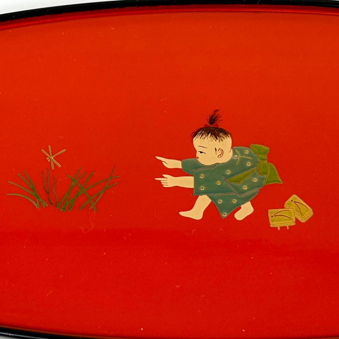 【美品】輪島塗　童蒔絵　兼用皿　摂田照彦作　5枚組　元箱入り