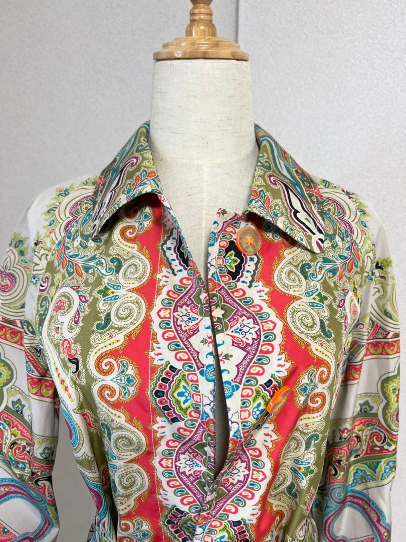 【美品】エトロ　トレンチコート　アウター　LL ペイズリー　総柄