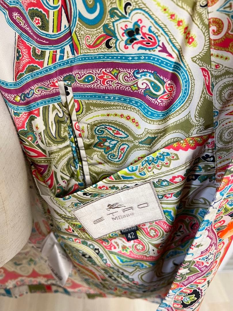 【美品】エトロ　トレンチコート　アウター　LL ペイズリー　総柄