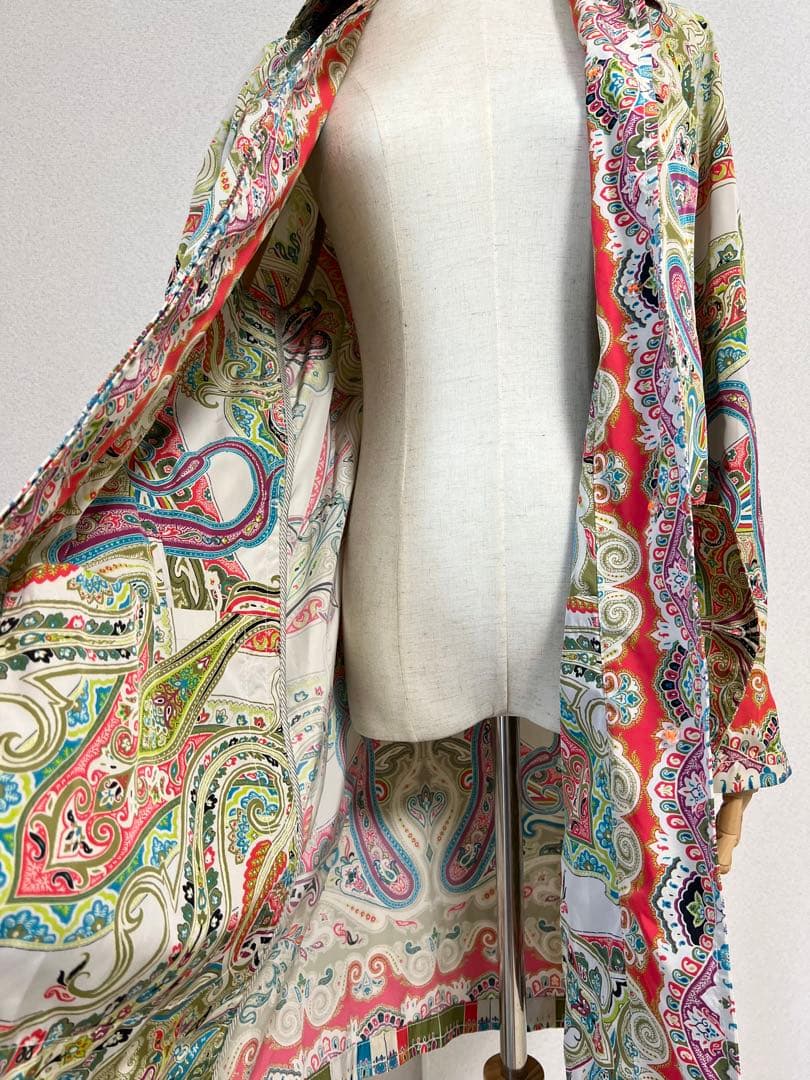 【美品】エトロ　トレンチコート　アウター　LL ペイズリー　総柄