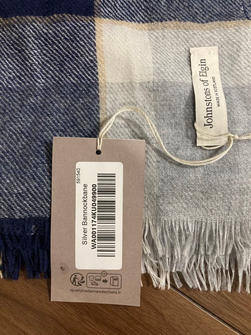 新品Johnstons of Elgin チェック柄 薄手大判　カシミヤ