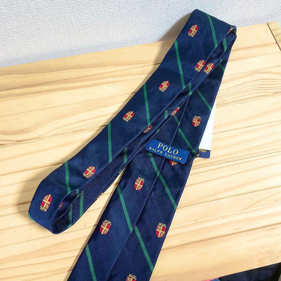 新品未使用品 タグ付き ポロラルフローレン ネクタイ エンブレム ストライプ柄