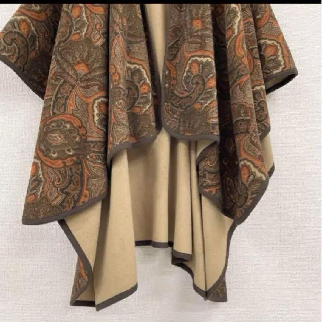 エトロ　ケープコート　ペイズリー　カシミヤ　ウール　ポンチョマント羽織りショール