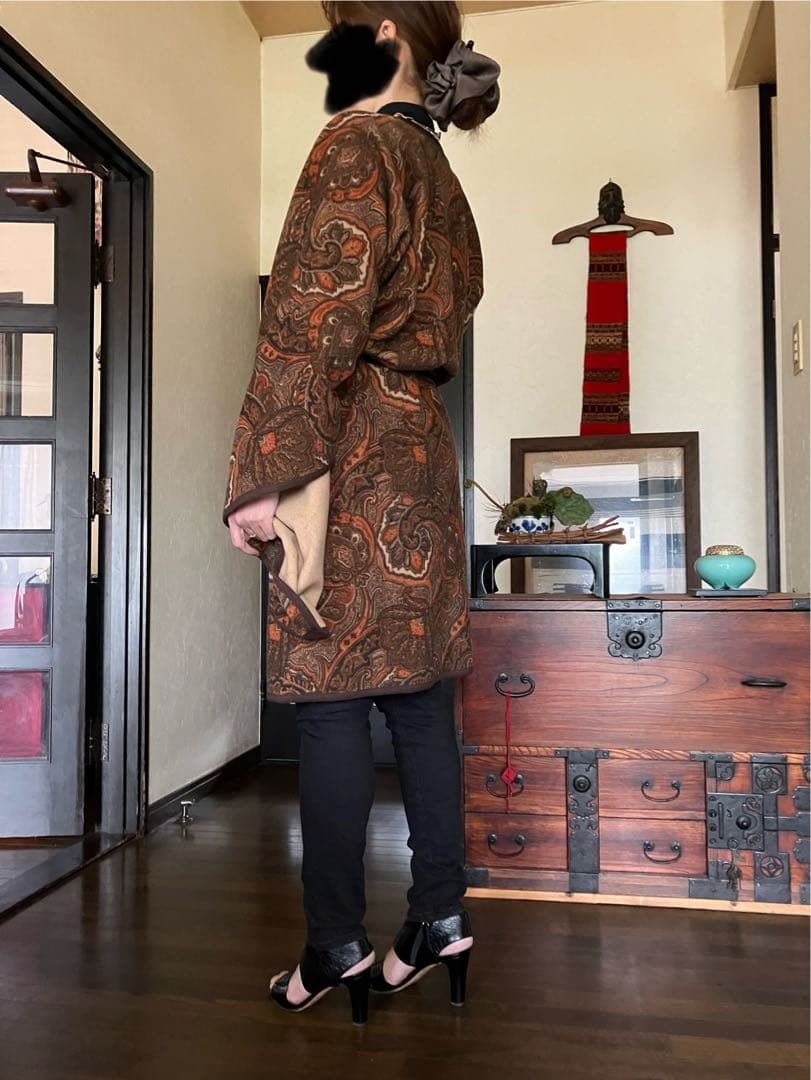 エトロ　ケープコート　ペイズリー　カシミヤ　ウール　ポンチョマント羽織りショール