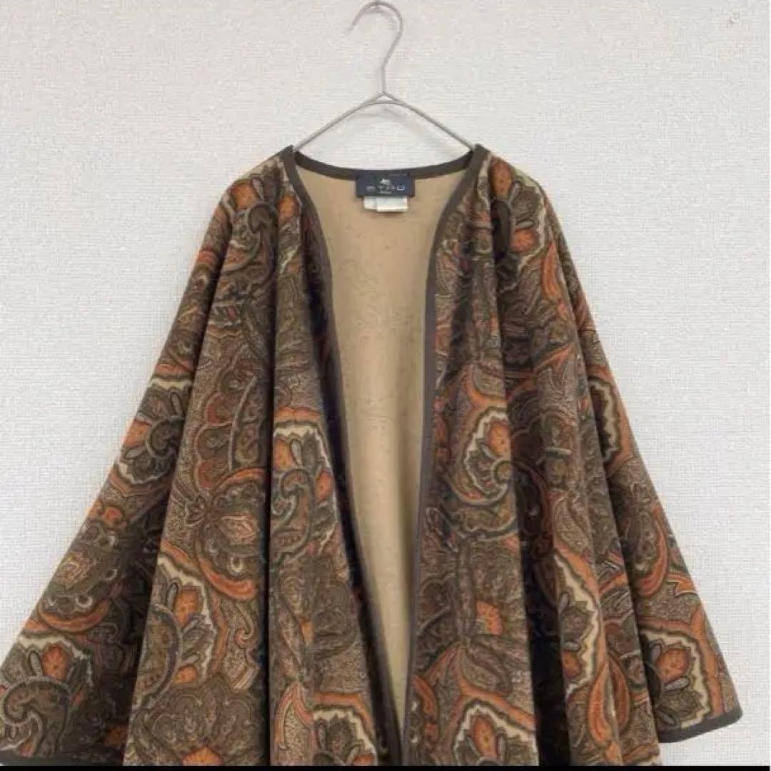エトロ　ケープコート　ペイズリー　カシミヤ　ウール　ポンチョマント羽織りショール