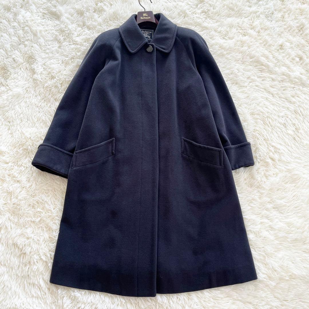 極美品　バーバリー　アンゴラ100% ステンカラーコート　ダークグレー　ロング