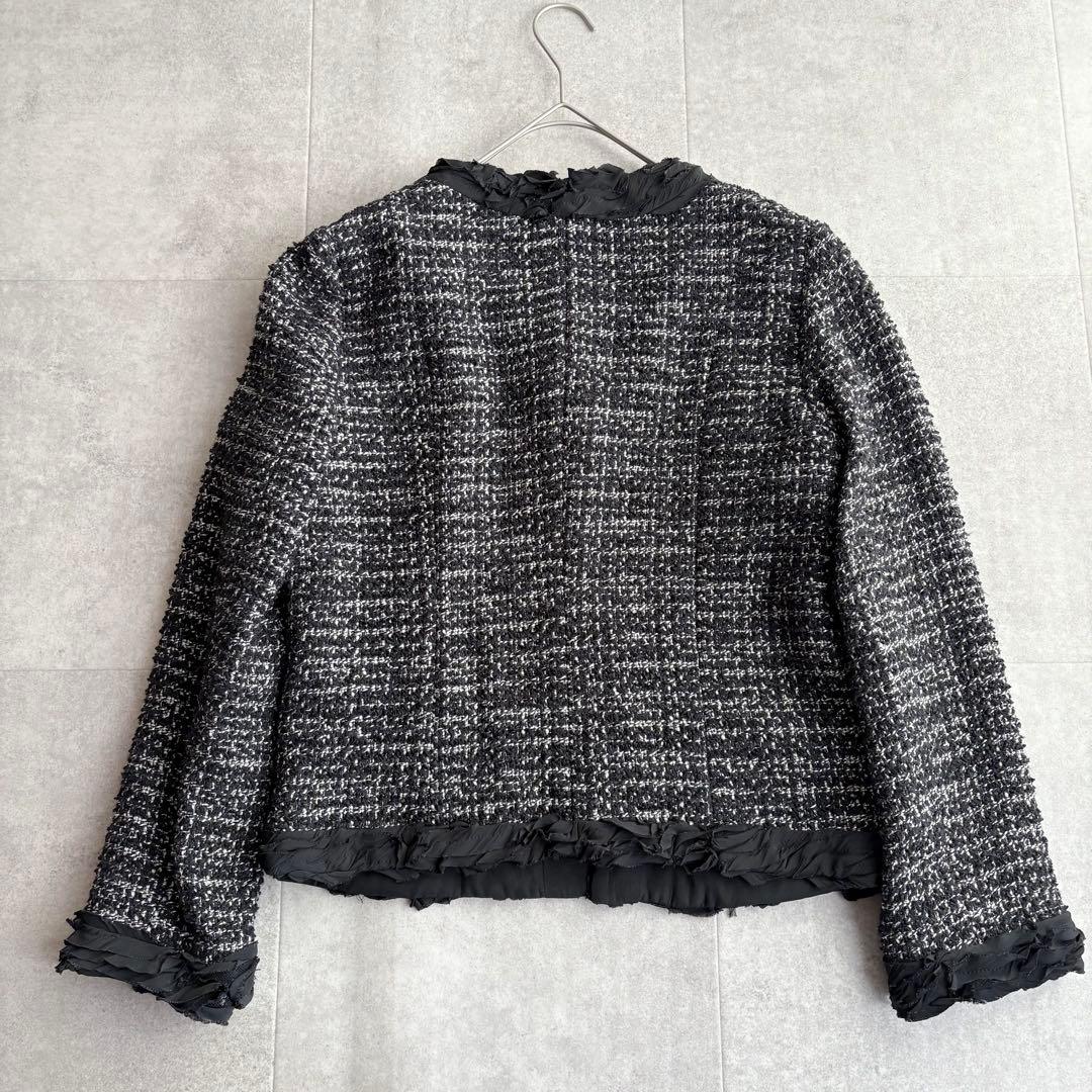 美品 INGEBORG ウール ツイード ノーカラージャケット ブラック 3