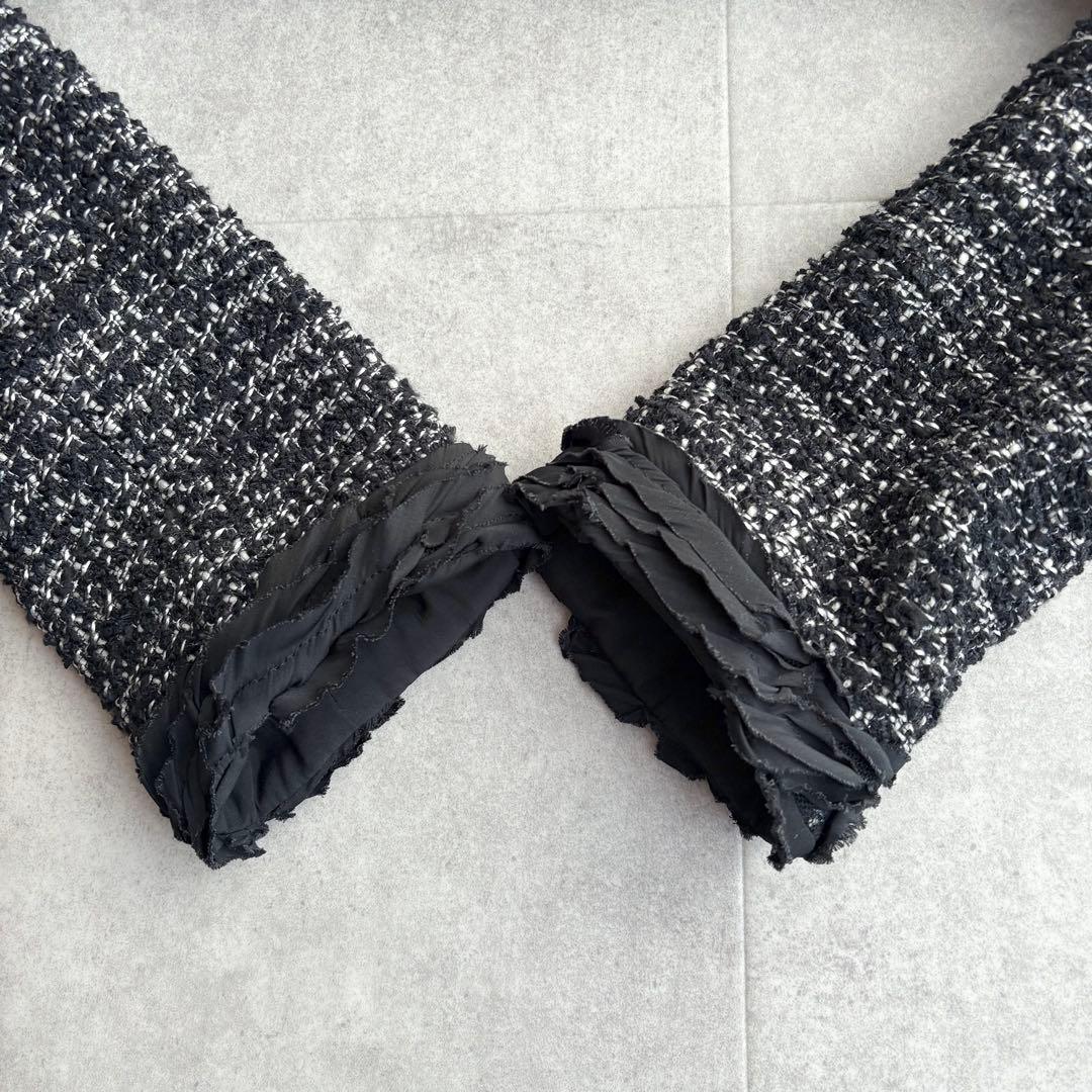 美品 INGEBORG ウール ツイード ノーカラージャケット ブラック 3