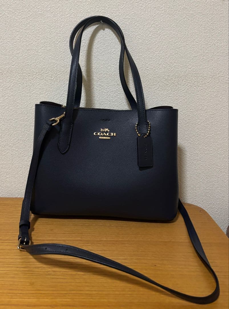 美品 COACH コーチ レザー トートバッグ 2way ネイビー