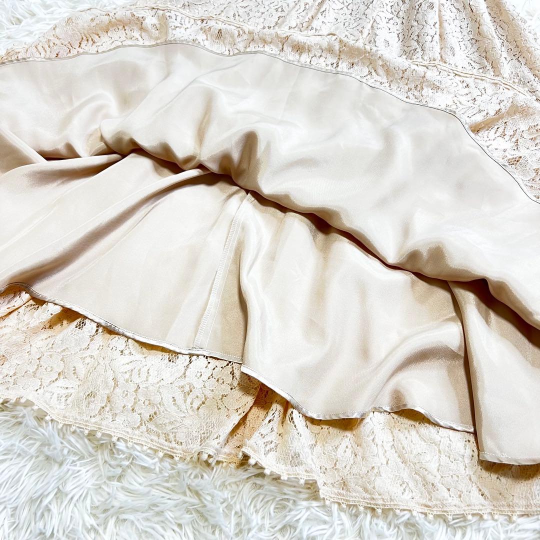 美品✨セルフォード 総レース ロングワンピース 花柄 フレア 半袖 ベージュ