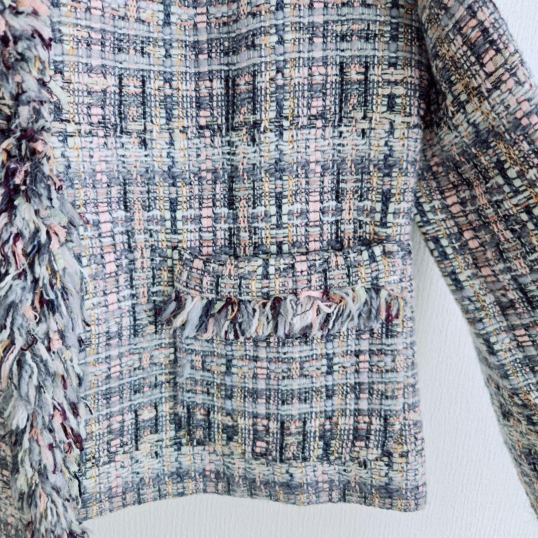 アナイ マリアケント ノーカラージャケット マルチカラー ツイード XS 34