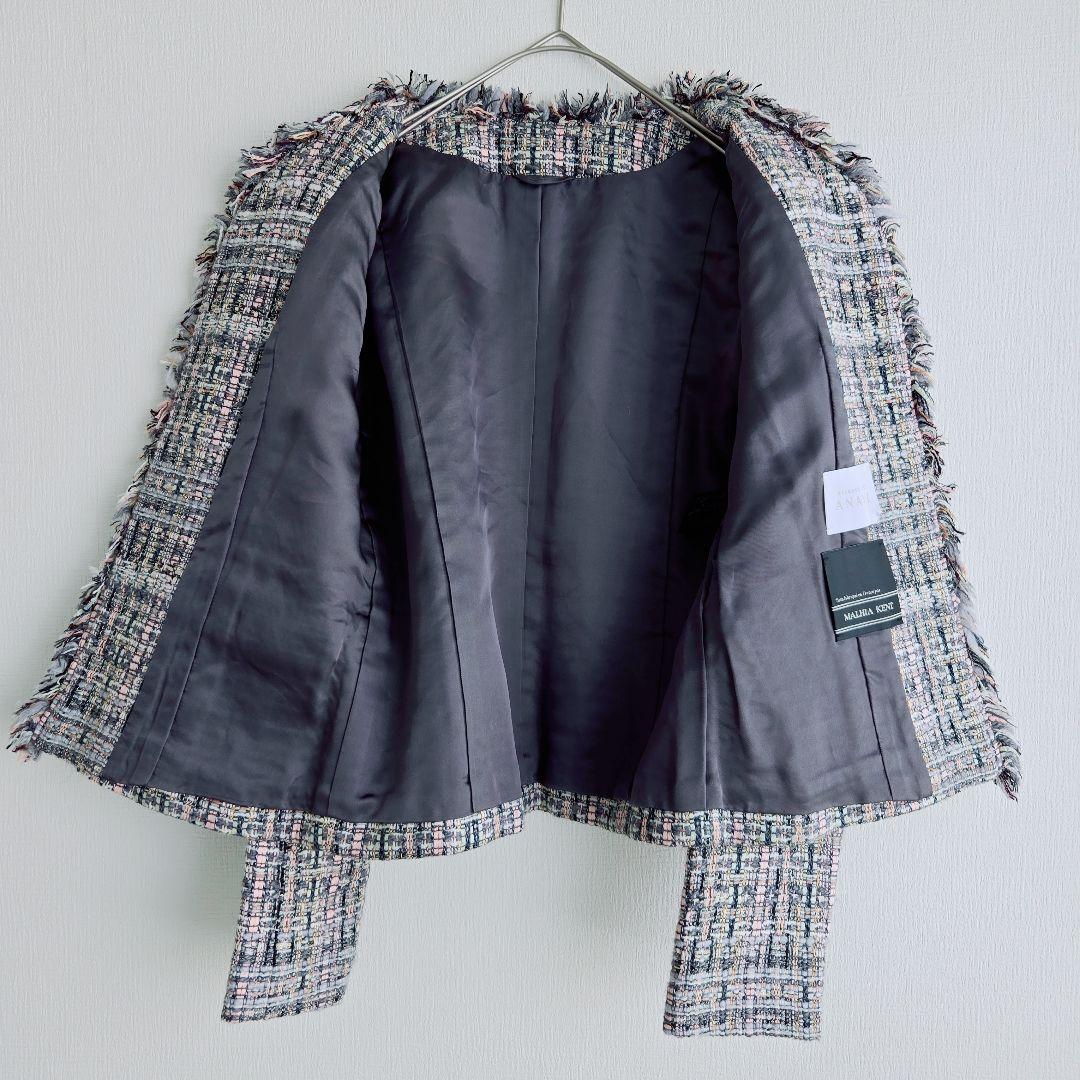 アナイ マリアケント ノーカラージャケット マルチカラー ツイード XS 34