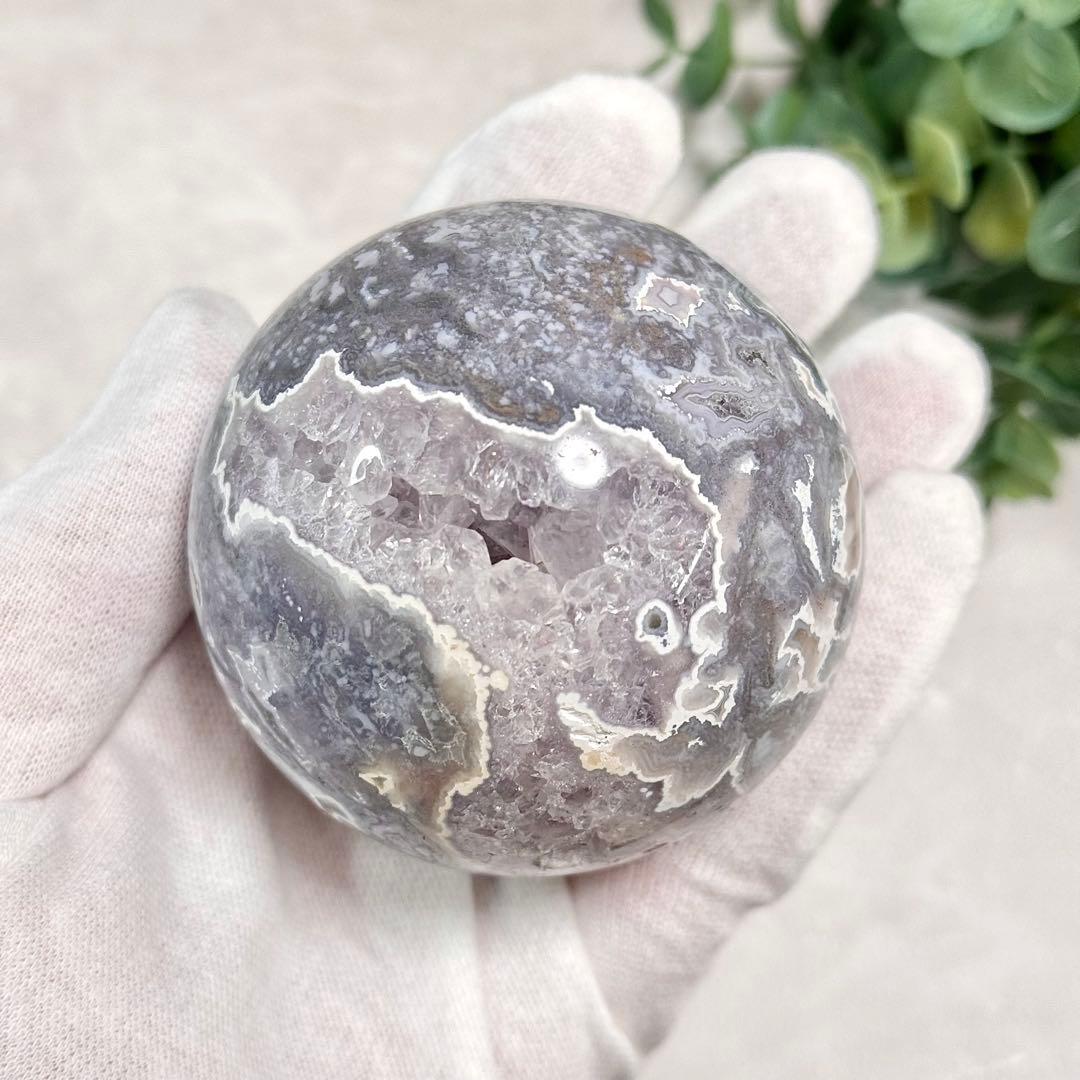 【D279】レアカラー×ほんわかパープル モスアゲートスフィア 約63.5mm