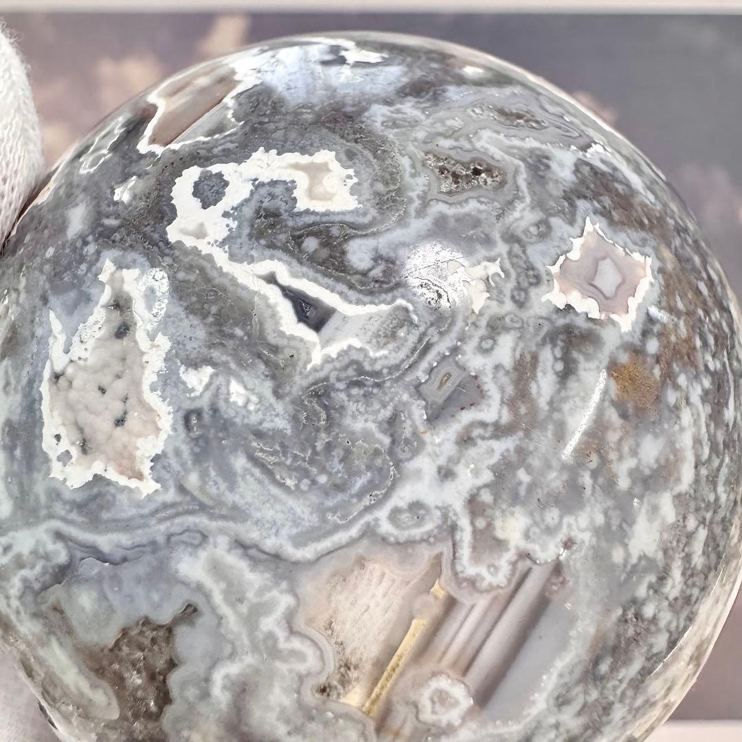 【D279】レアカラー×ほんわかパープル モスアゲートスフィア 約63.5mm