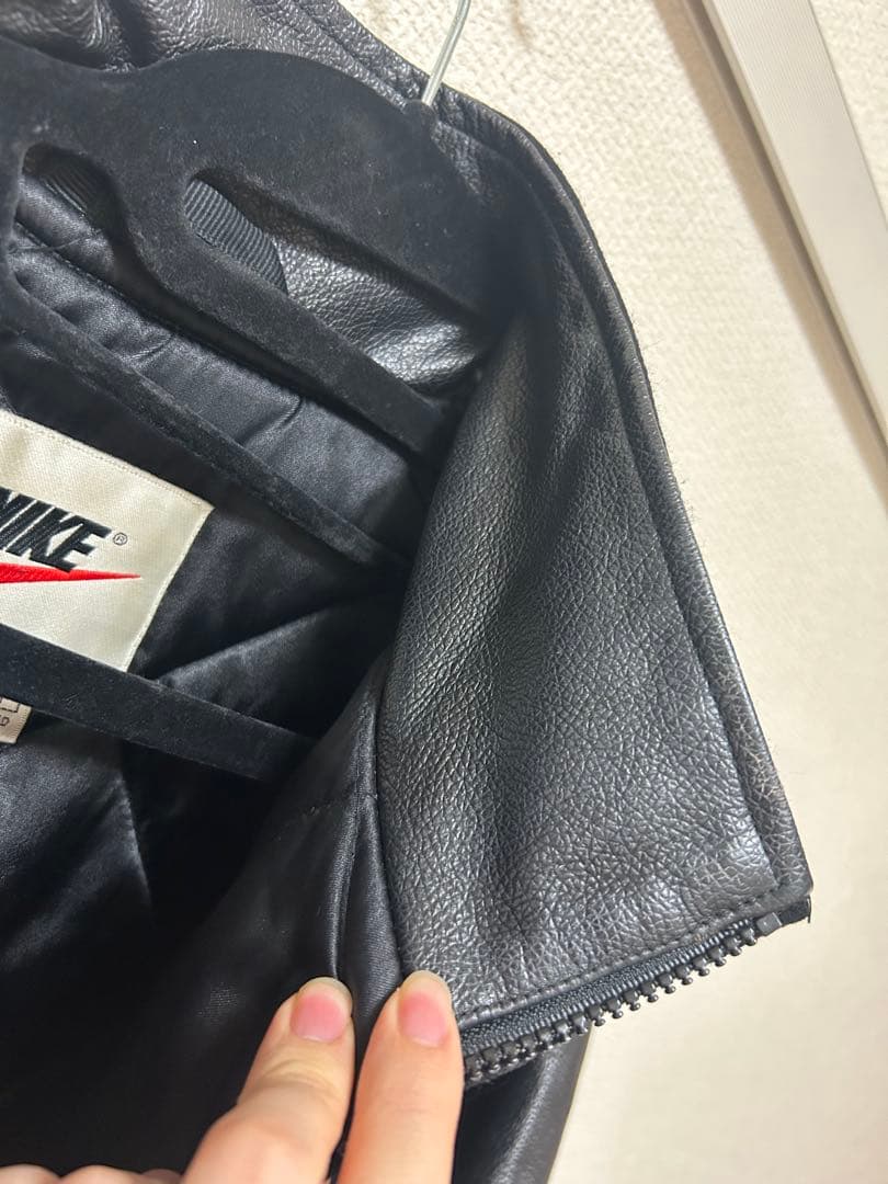 希少 90s NIKE black leather stadium jacket
