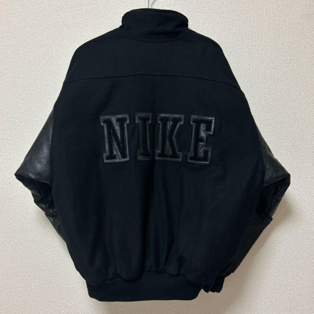 希少 90s NIKE black leather stadium jacket