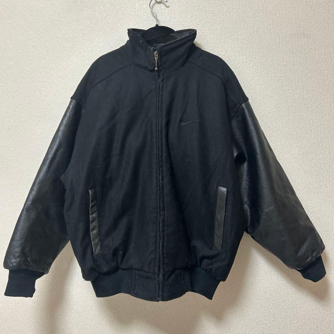 希少 90s NIKE black leather stadium jacket