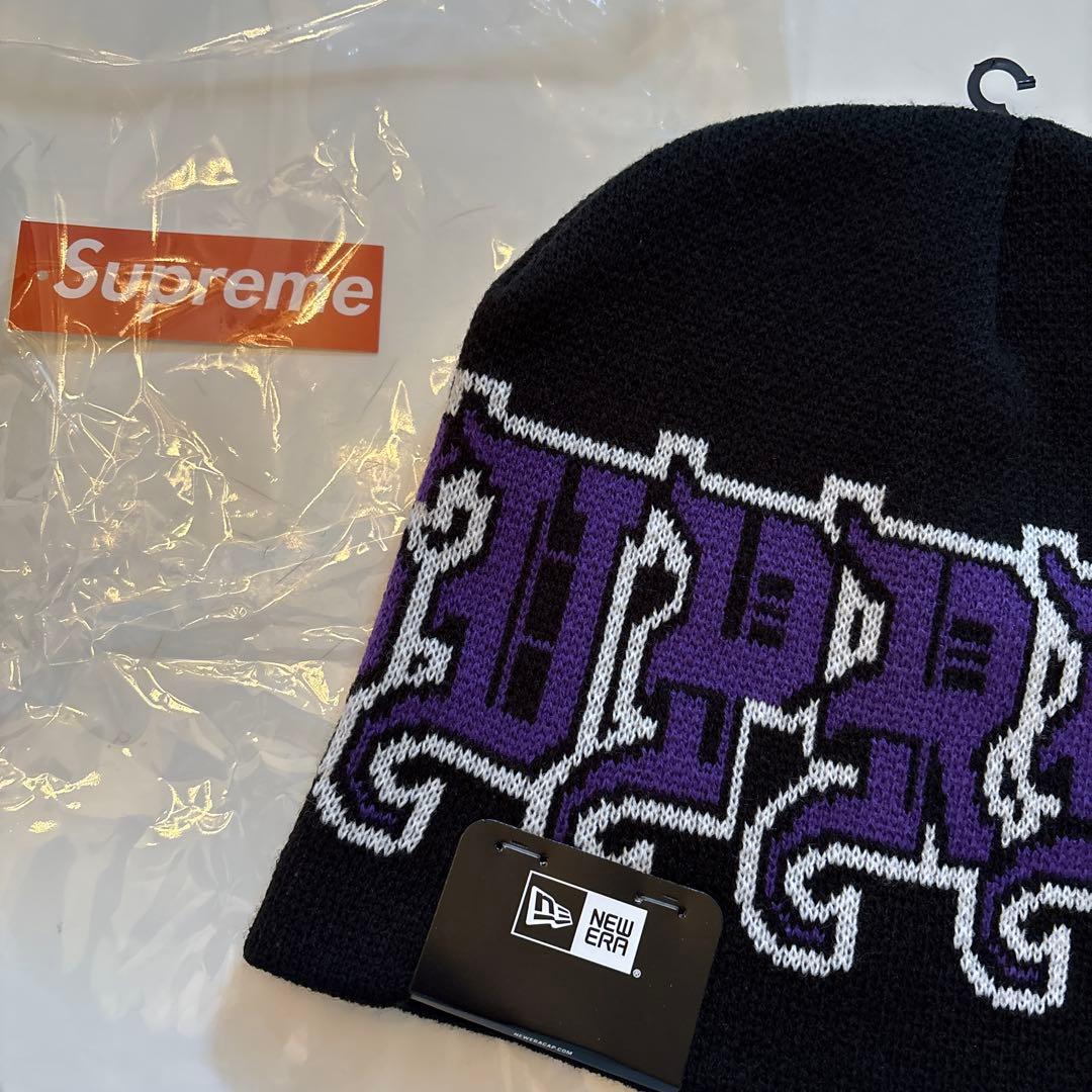 Supreme ニット帽 黒・紫 グラフィックデザイン 新品未使用