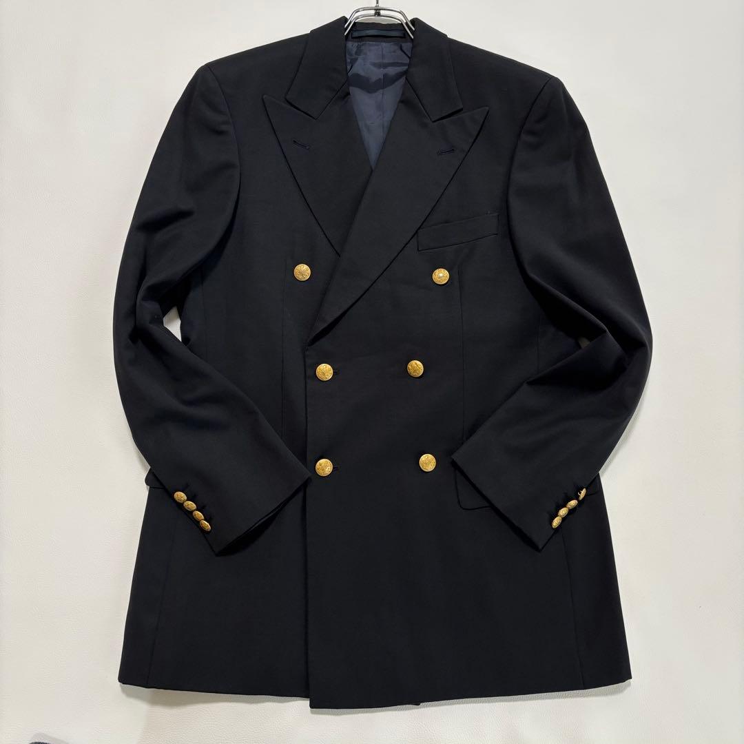 希少 ヒューゴボス 金ボタン ダブルテーラードジャケット Mサイズ 紺ブレ