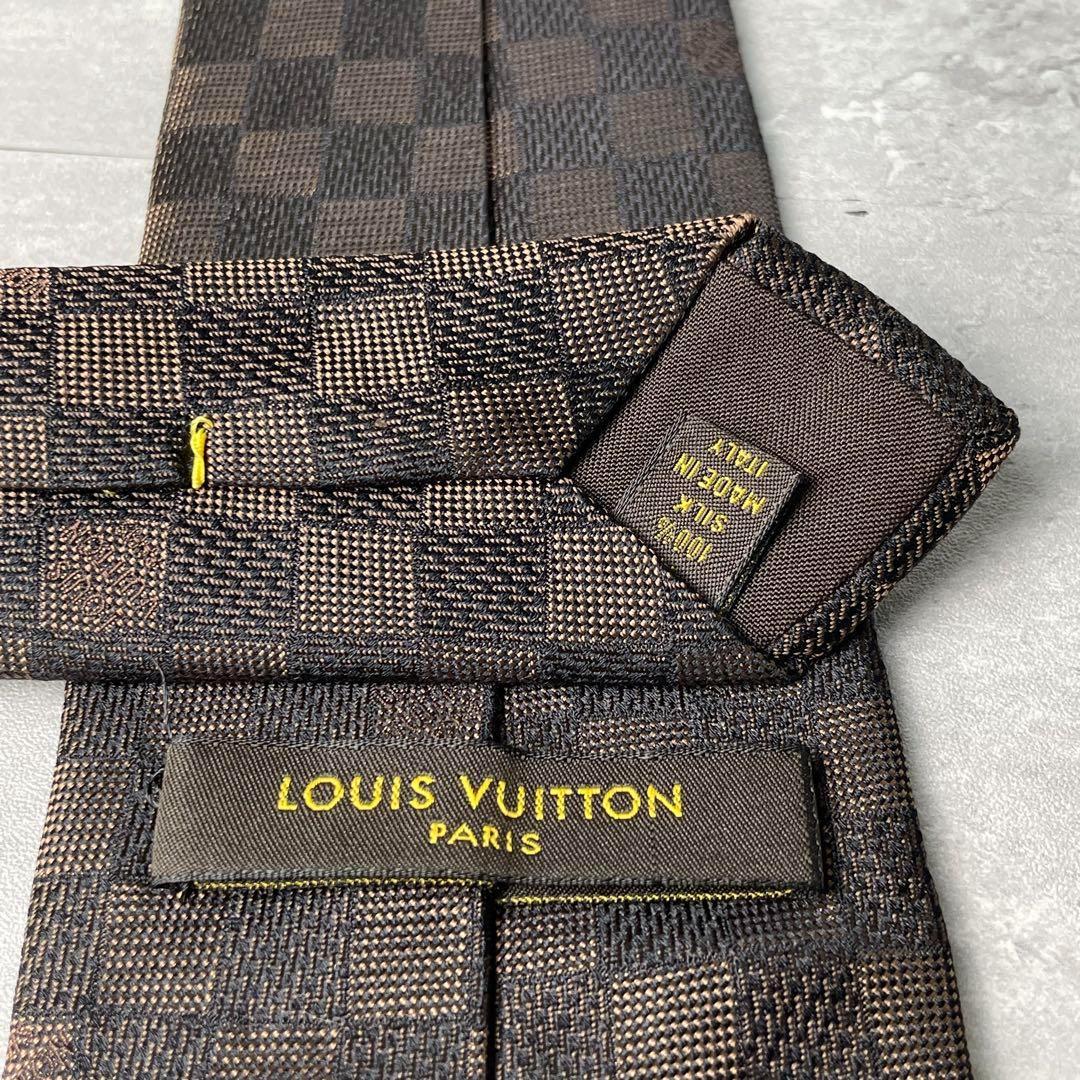 美品 LOUIS VUITTON ジャガード ダミエ 格子柄 ネクタイ ブラウン