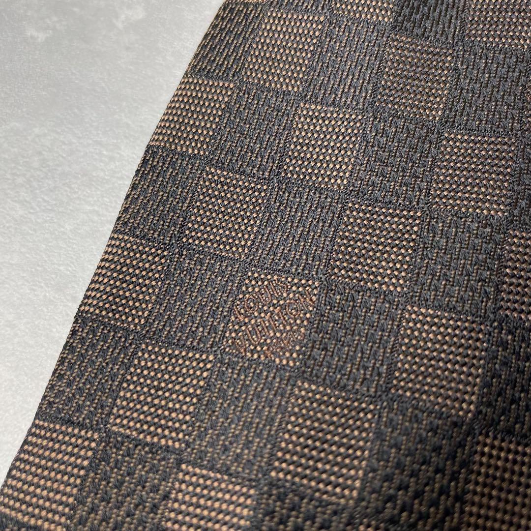 美品 LOUIS VUITTON ジャガード ダミエ 格子柄 ネクタイ ブラウン