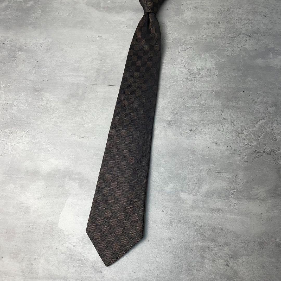 美品 LOUIS VUITTON ジャガード ダミエ 格子柄 ネクタイ ブラウン