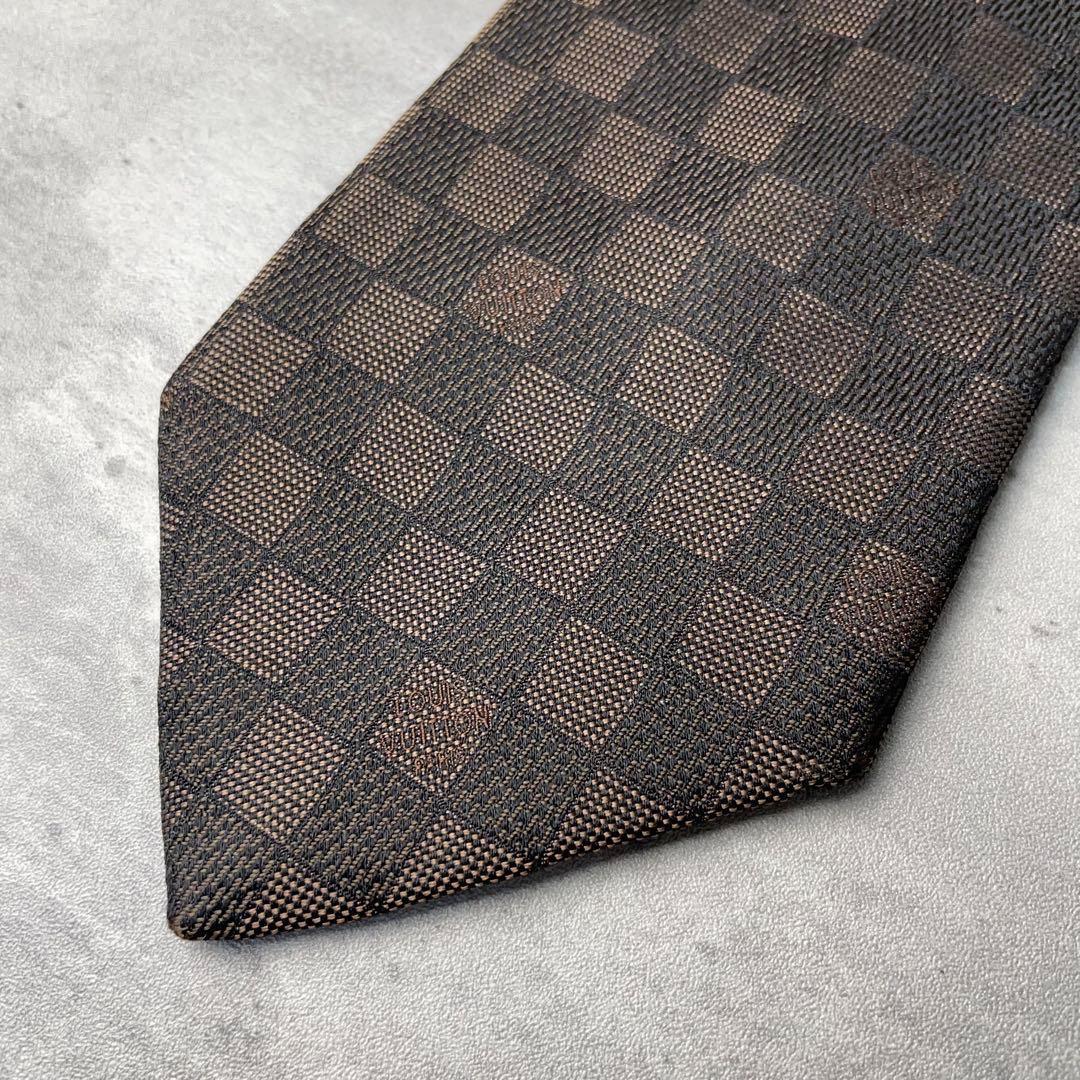 美品 LOUIS VUITTON ジャガード ダミエ 格子柄 ネクタイ ブラウン