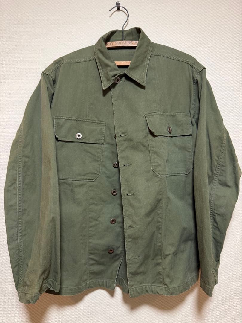 40s HBT(ヘリンボーンツイル)ユーティリティシャツ S 月桂樹ボタン