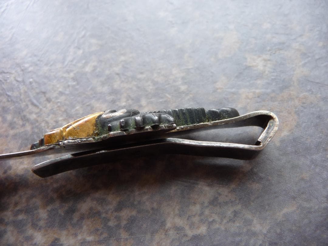 金工銅地鍍金鶴松図片目貫　ネクタイ装飾