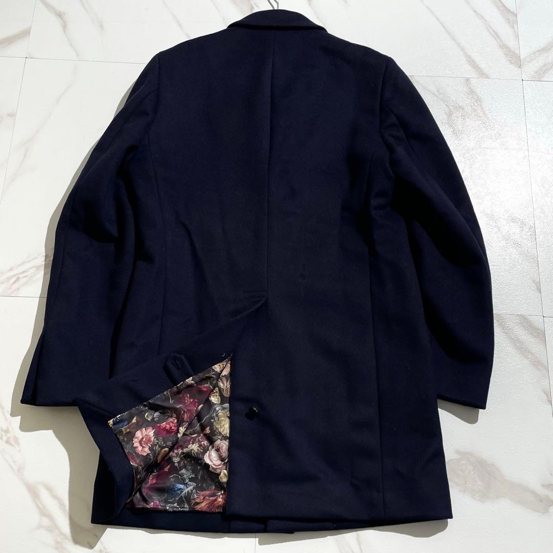 美品 ポールスミス 花柄 チェスターコート ロング丈 ネイビー アウター 203