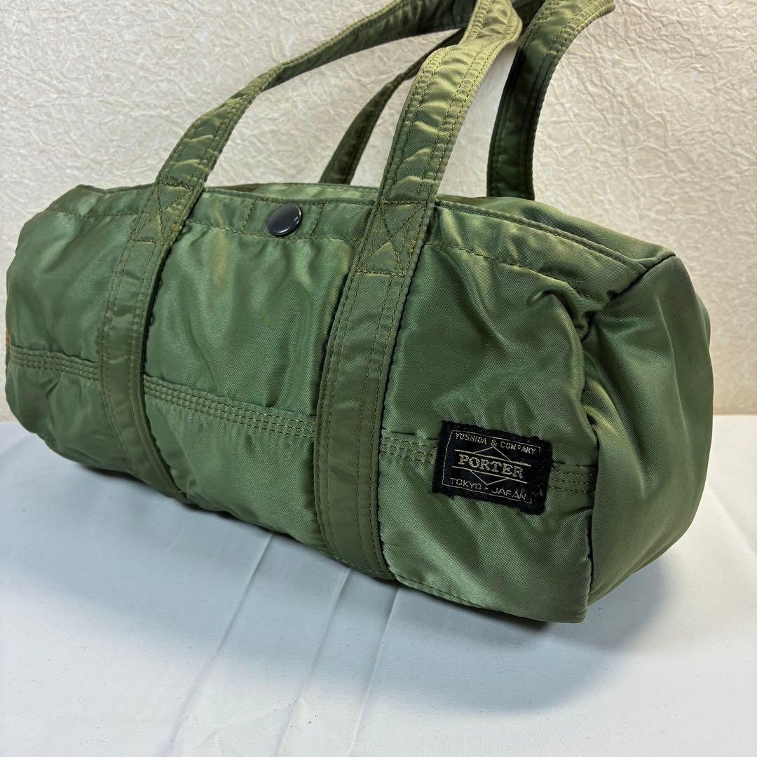 [美品] PORTER タンカー ドラムバッグ ミニボストン セージグリーン L