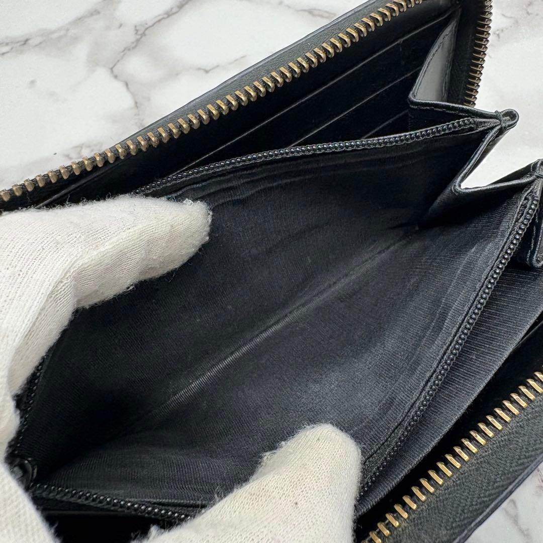 【極美品】 グッチ ラウンドファスナーキャットヘッド ゴールド 金具 ブラック