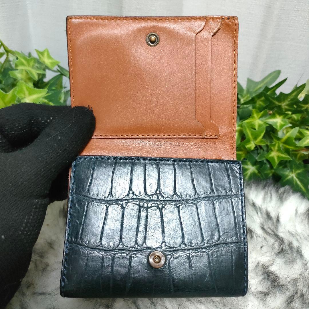 フェリージ 三つ折り財布 クロコ ダークネイビー Felisi 財布 濃紺レザー
