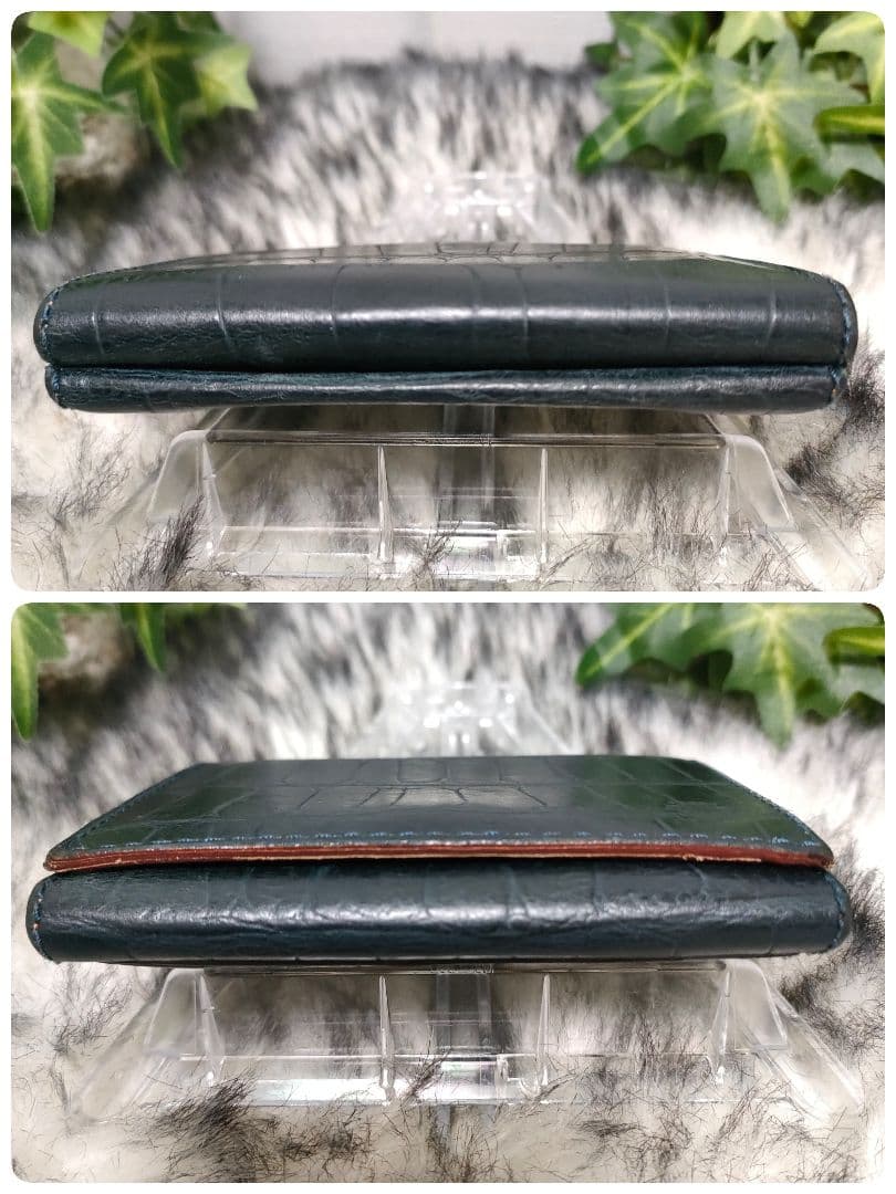 フェリージ 三つ折り財布 クロコ ダークネイビー Felisi 財布 濃紺レザー