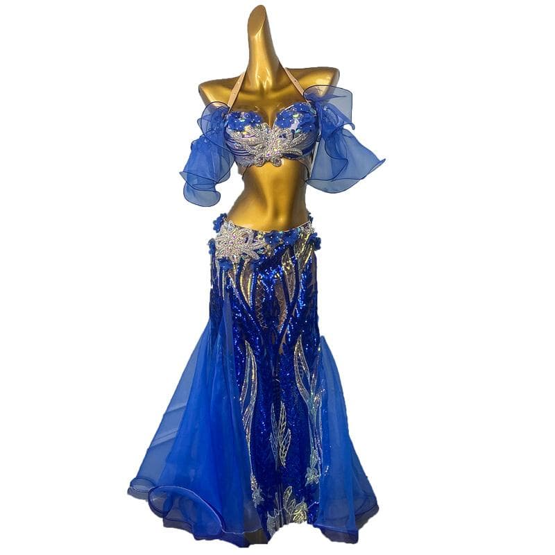 ベリーダンス衣装 ブラベルトスカートセット ブルー 青 オーダーメイド