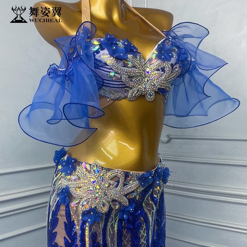 ベリーダンス衣装 ブラベルトスカートセット ブルー 青 オーダーメイド