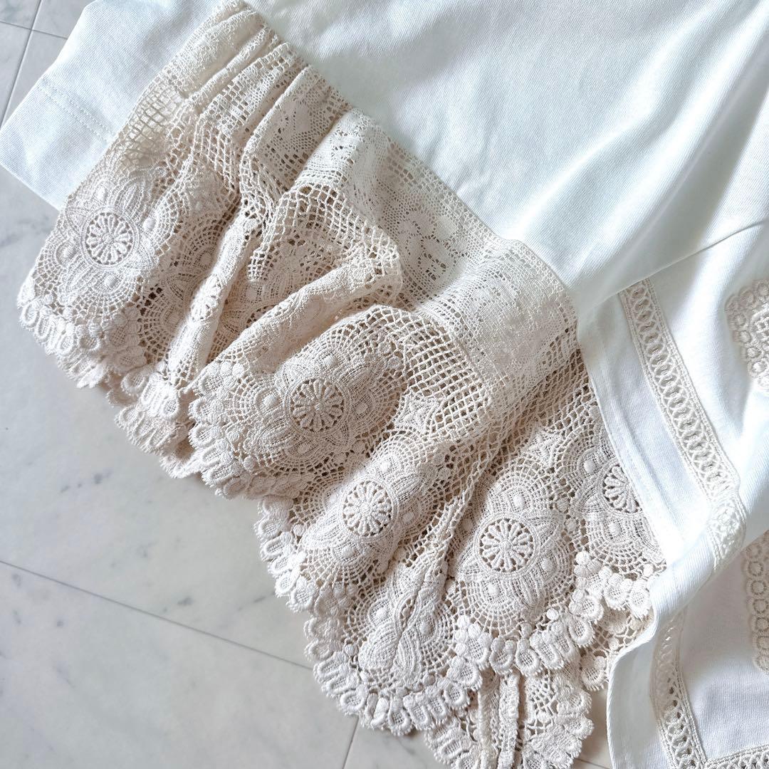 極美品♪ビアズリー レース裏毛チュニック 変形ブラウス 切替 刺繍 近年