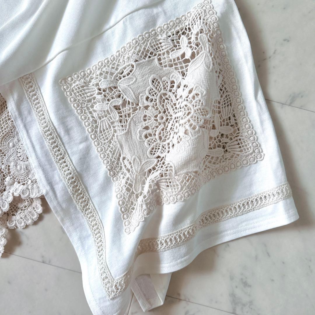 極美品♪ビアズリー レース裏毛チュニック 変形ブラウス 切替 刺繍 近年