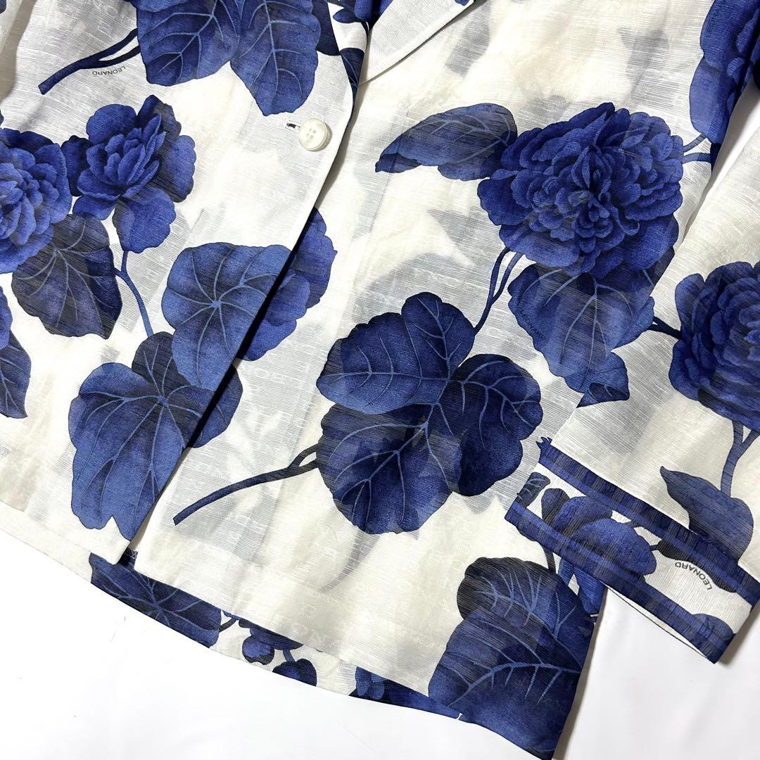 【美品】レオナール　テーラードジャケット　花柄　リネン×シルク　日本製　11AR