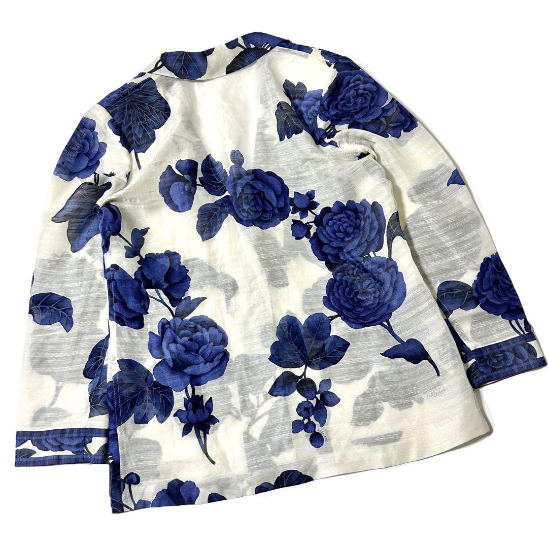 【美品】レオナール　テーラードジャケット　花柄　リネン×シルク　日本製　11AR