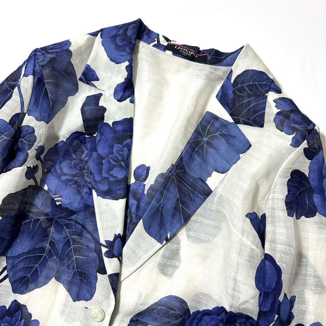 【美品】レオナール　テーラードジャケット　花柄　リネン×シルク　日本製　11AR
