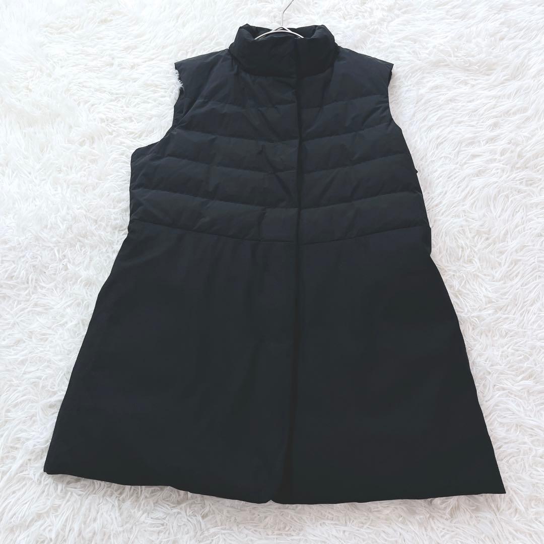 セオリー 異素材切替ダウンベスト フレア 黒 ロング ハイネック 38