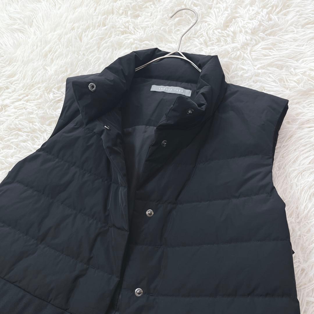 セオリー 異素材切替ダウンベスト フレア 黒 ロング ハイネック 38