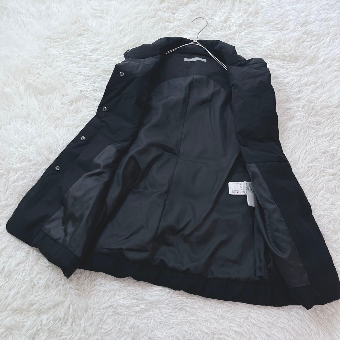 セオリー 異素材切替ダウンベスト フレア 黒 ロング ハイネック 38