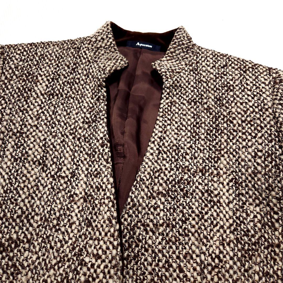 アクアスキュータム スタンドカラー ツイードウール スーツ セットアップ