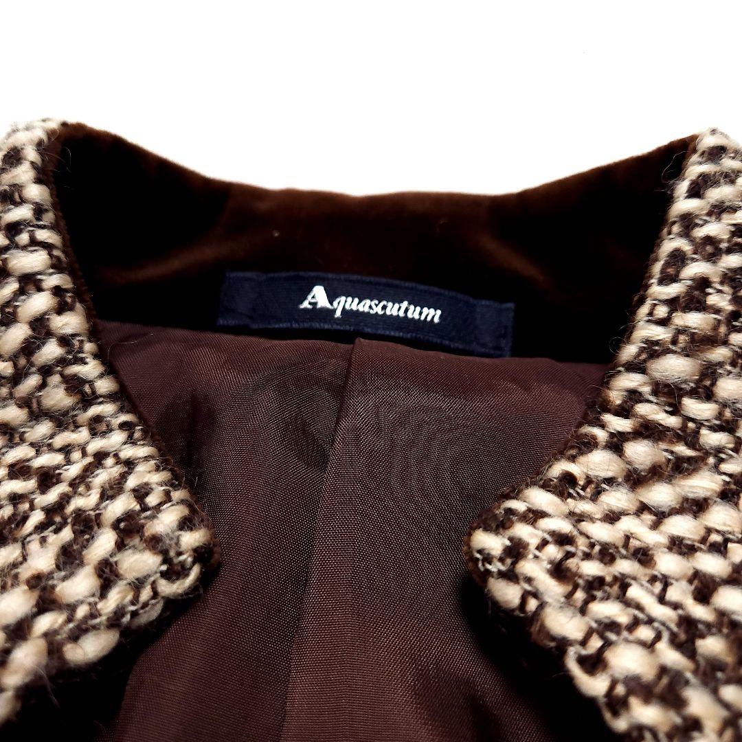 アクアスキュータム スタンドカラー ツイードウール スーツ セットアップ