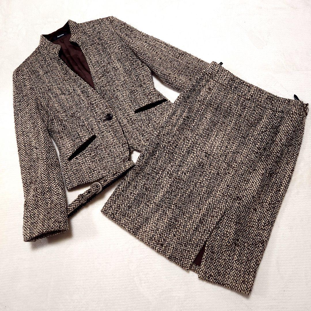 アクアスキュータム スタンドカラー ツイードウール スーツ セットアップ